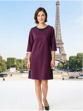 Fever London Bow Neck Shift Dress Pink Navy Grid Print Size US 10 Academia